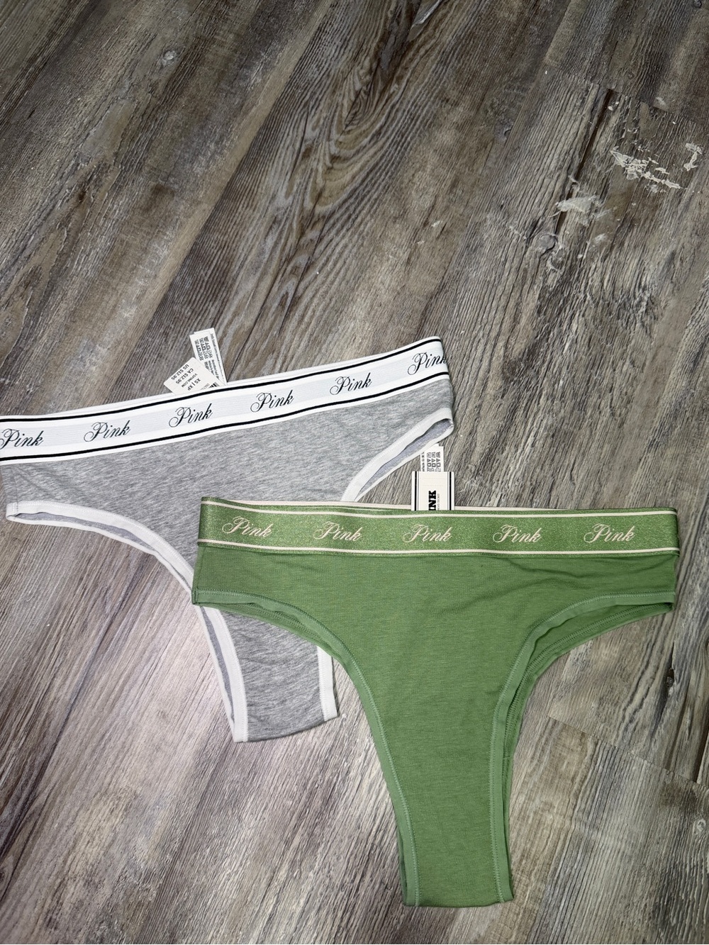 PINK by Victoria's Secret High Rise Bikini Briefs — Gray & Olive Green